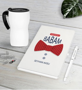BK Gift Kişiye Özel Yakışıklı Babam Beyaz Defter Kalem Termos Mug Seti-6 (Model 1)
