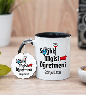 Sağlık Bilgisi Öğretmeni Siyah Kupa Bardak Ve Anahtarlık Set