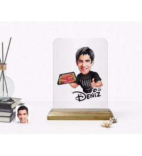 BK Gift Kişiye Özel Erkek Kasap Karikatürlü Ahşap Standlı Çerçeve-2 (Beyaz)
