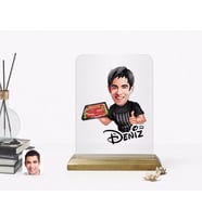BK Gift Kişiye Özel Erkek Kasap Karikatürlü Ahşap Standlı Çerçeve-2 (Beyaz)