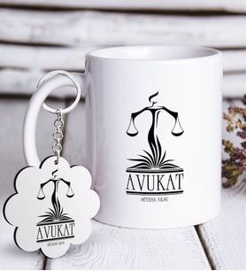 BK Gift Kişiye Özel Mesleki Avukat Beyaz Kupa ve Anahtarlık Hediye Seti-5 (Model 1)