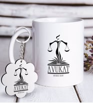 BK Gift Kişiye Özel Mesleki Avukat Beyaz Kupa ve Anahtarlık Hediye Seti-5 (Model 1)