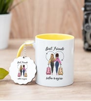 Best Friends İki İsimli Sarı Kupa Bardak ve Anahtarlık Set