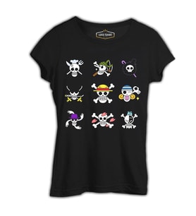 One Piece - Character Flags Siyah Kadın Tshirt
