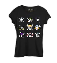 One Piece - Character Flags Siyah Kadın Tshirt