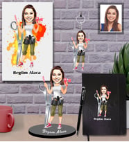 Kişiye Özel Kuaför Bayan Karikatürlü 5 li Hediye Seti  Mod-1