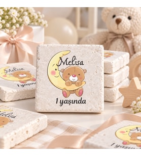 30 Adet Kişiye Özel Baskılı Doğal Taş Magnet 5x5cm Doğum Günü, Hoşgeldin Bebek (Beyaz)