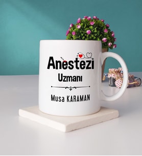 Anestezi Uzmanı Tasarımlı Kişiye Özel Hediye Anestezi Uzmanı Kupa Bardak ve Taş Bardak Altlığı Seti