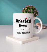 Anestezi Uzmanı Tasarımlı Kişiye Özel Hediye Anestezi Uzmanı Kupa Bardak ve Taş Bardak Altlığı Seti