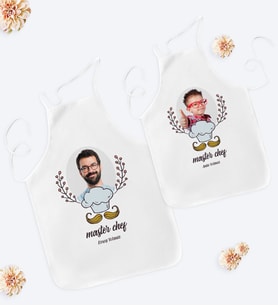 BK Gift Kişiye Özel İkili Fotoğraflı Baba Oğul Mutfak Önlüğü Seti - 3 (Beyaz)