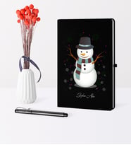 BK Gift Kişiye Özel Yılbaşı Kardan Adam Temalı Siyah Defter Kalem Seti - 1