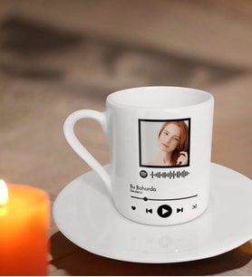 BK Gift Kişiye Özel Fotoğraflı Spotify Barkodlu Kahve Fincanı-1 (Beyaz)