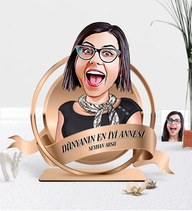 BK Gift Kişiye Özel Dünyanın En İyi Annesi Karikatürlü 3D Ahşap Biblo Plaket - 3 (Çok Renkli)
