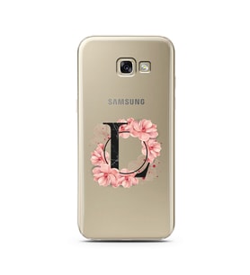 Pembe Çiçekli Harf Tasarım Süper Şeffaf Silikon Telefon Kılıfı Samsung A5 (2017)