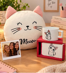 Kişiye Özel Poncik Kedi Polar Yastık & Kedi Kupa Arkadaşa Hediye