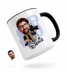 BK Gift Kişiye Özel Erkek Profesyonel Fotoğrafçı Karikatürlü Siyah Kupa Bardak-1