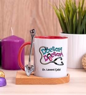 Doktor Doktor Ahşap Altlıklı Kırmızı Kupa Bardak