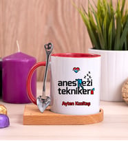 Anestezi Teknikeri Ahşap Altlıklı Kırmızı Kupa Bardak