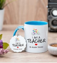Öğretmene Hediye Mavi Kupa Bardak Ve Anahtarlık Set