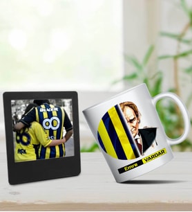 Kişiye Özel Sarı Lacivert Kupa & Siyah Renk İnstagram Çerçeve Hediye Seti
