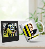 Kişiye Özel Sarı Lacivert Kupa & Siyah Renk İnstagram Çerçeve Hediye Seti