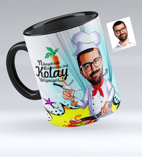 BK Gift Kişiye Özel Bay  Chef Karikatürlü Siyah Kupa Bardak  1
