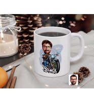 BK Gift Kişiye Özel Erkek Motorcu Karikatürlü Beyaz Kupa Bardak-2