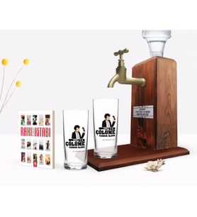 BK Gift Kişiye Özel Renkli Baskılı Çünkü Sen Çölüme Yağmur Oldun Tasarımlı İkili Rakı Bardağı Ahşap Rakı Standı ve Cep Kitabı Hediye Seti-3 (Model 1)