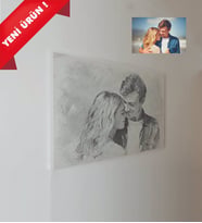 Kişiye Özel Yılbaşı Hediyesi Karakalem Tasarımlı Kanvas Tablo 50x70 - MODEL 4