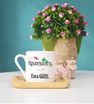 Bankacı Kişiye Özel Tasarımlı Bankacı Ahşap Altlıklı Türk Kahvesi Fincanı