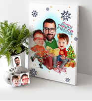 BK Gift Kişiye Özel Yılbaşı Temalı Aile Karikatürlü Kanvas Tablo (30x50cm.) - 1