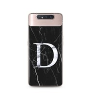 Samsung A70 Siyah Mermer Harf Tasarımlı Telefon Kılıfı D-Harfi 