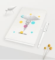 BK Gift Kişiye Özel Tıp Sembolü Temalı Beyaz Defter Kalem Seti - 1