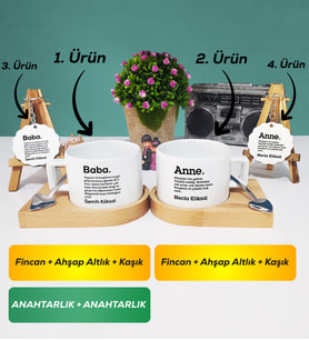 İkili Kişiye Özel Baba ve Anne Kısa Kupa Bardak Anahtarlık Hediye Seti