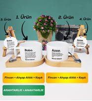 İkili Kişiye Özel Baba ve Anne Kısa Kupa Bardak Anahtarlık Hediye Seti