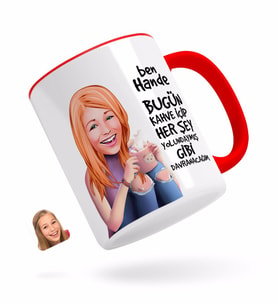 BK Gift Kişiye Özel Kadın Her Şey Yolundaymış Gibi Karikatürlü Kırmızı Kupa Bardak-4