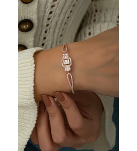 Baget Taşlı Elmas Modeli Rose Gold Kaplama 925 Ayar Gümüş Bileklik - Uvps200161