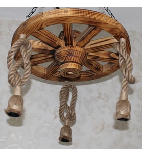 Otantik Çarşı Ahşap Halatlı Teker Avize 50 cm.  3'lü