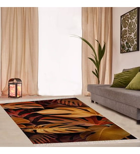 Sonbahar Yaprak  Desenli Dijital Baskı Yıkanabilir Modern Salon Halı ve Yolluk (Kahverengi)