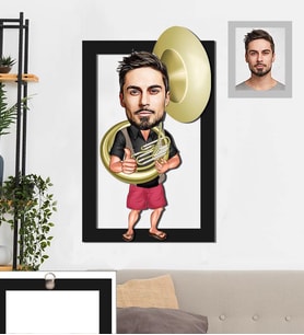Kişiye Özel Korno Karikatürlü 3D Ahşap Tablo 30x47 Bay-1