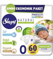 Sleepy Bebek Bezi Naturel Beden:0 (0-3Kg) Premature 60 Adet Jumbo Ekonomik Pk