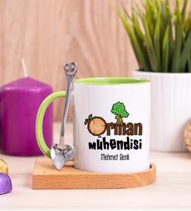 Orman Mühendisi Ahşap Altlıklı Yeşil Kupa Bardak