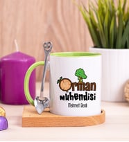 Orman Mühendisi Ahşap Altlıklı Yeşil Kupa Bardak