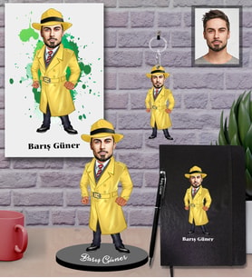 Kişiye Özel Müfettiş Karikatürlü 5 li Hediye Seti Bay-2
