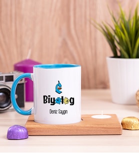 Biyolog Ahşap Altlıklı Mumlu Mavi Kupa Bardak