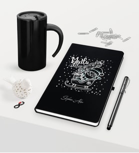 BK Gift Kişiye Özel Yılbaşı Noel Baba Temalı Siyah Defter Kalem Termos Mug Seti - 5
