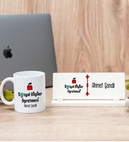 Sosyal Bilgiler Öğretmeni Beyaz Kupa Bardak Ve Masa İsimliği Hediye Seti