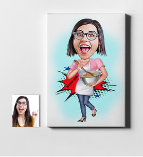 BK Gift Kişiye Özel Ev Hanımı Anne Karikatür Kanvas Tablo 50x70cm 3