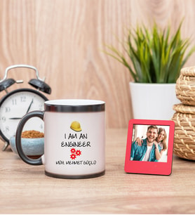 Mühendis Sihirli  Kupa Bardak ve Kırmızı Mini Çerçeve