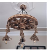 Otantik Çarşı Ahşap Halatlı Teker Avize 50 cm.  4'lü
